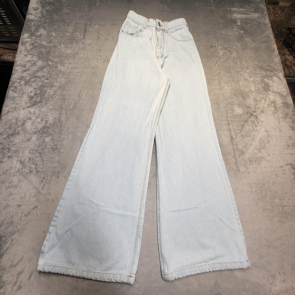 Missing Jeans Womens 34 000 Blue Wide Leg Baggy Flared Light Wash Relaxed Denim